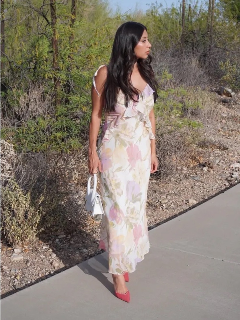 Taylor Pastel Floral Ruffle Tie-Shoulder Maxi Dress